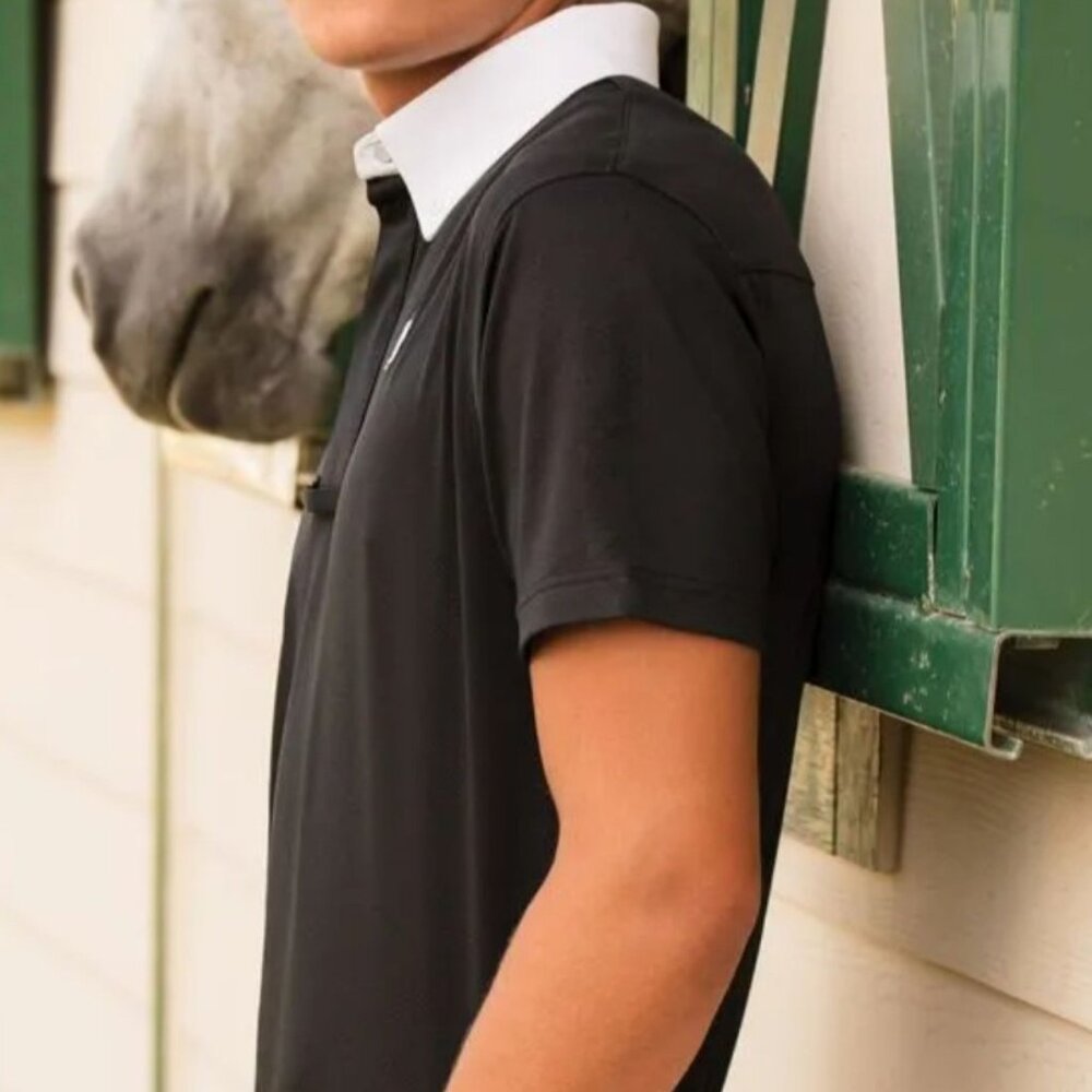 ROMFH Equestrian Shirt MENS BLACK/White Short Sleeved Show Riding POLO NWT
